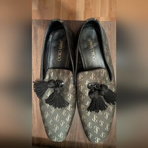 Jimmy Choo Black and Gold Loafers with Tassels